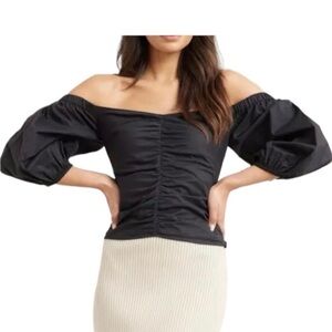 Modern citizen black off shoulder puff sleeve cinched top small